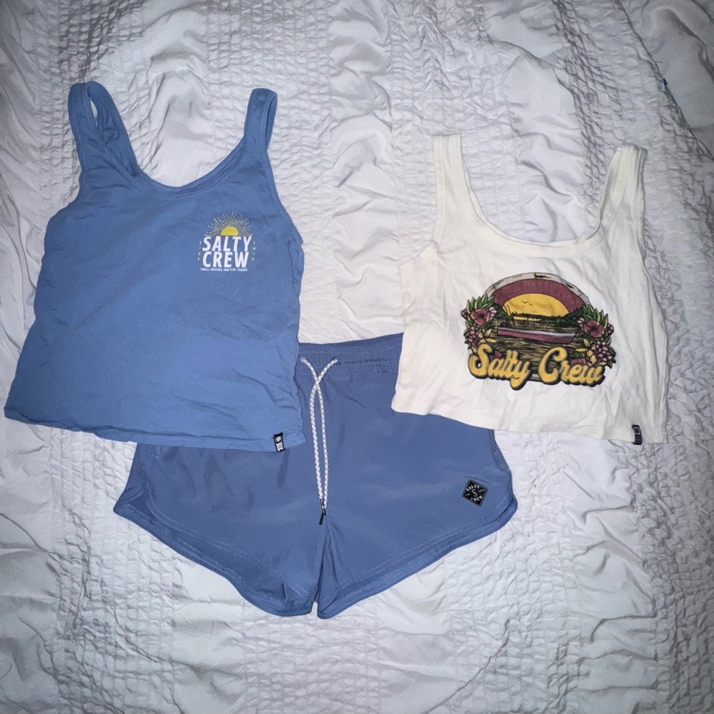 Salty Crew Blue and White Graphic Tank Set